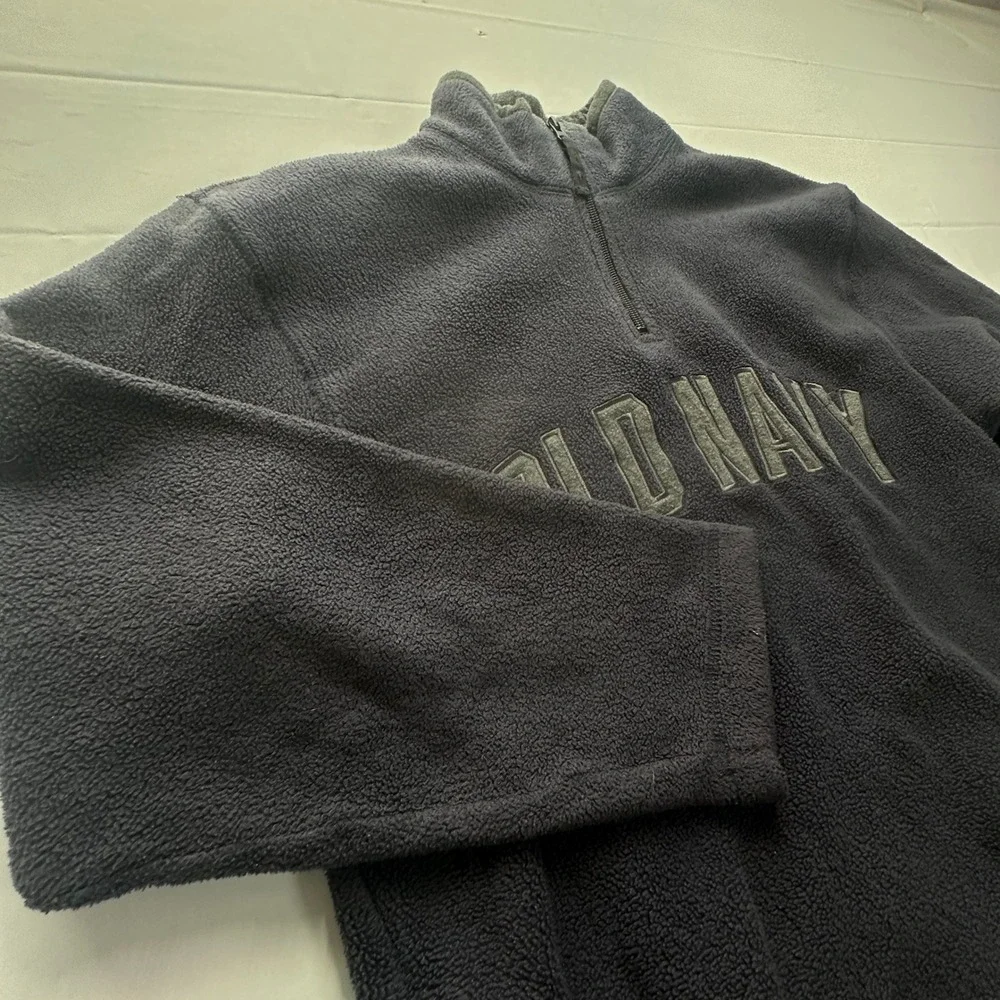 Old Navy Kids Navy Blue Quarter Zip Fleece Pullover Logo Sweatshirt Size 14 0805